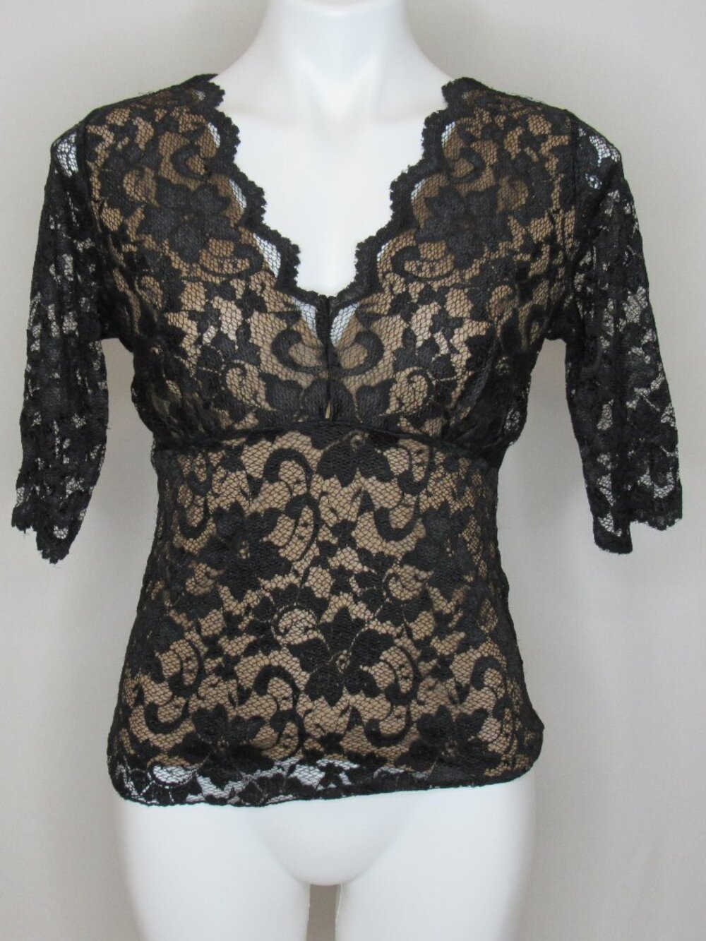 Cabi Black Lace Overlay V-Neck Blouse Women's M Medium